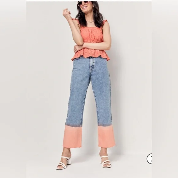 (61)New Francesca’s Ellis Dip Dye Acid Wash Denim Jeans